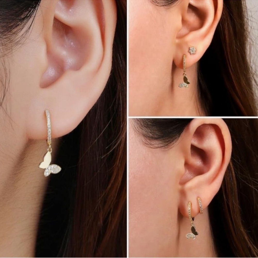 NWOT 18 K gold plated Small Butterfly Hoop Earrings. 🦋 NWOT - Picture 3 of 5